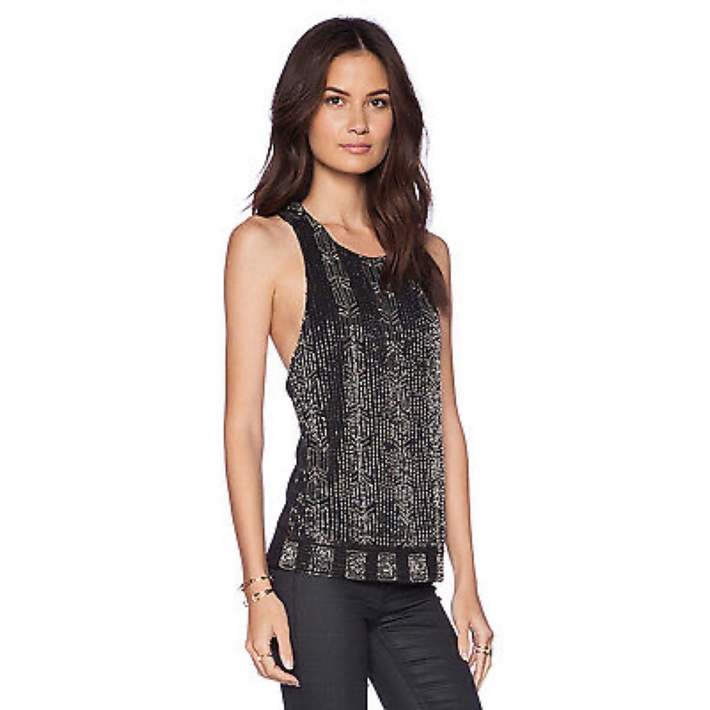 NWT ALICE + OLIVIA 'Brie' Embellished Beaded T-Back Blouse - Size Medium